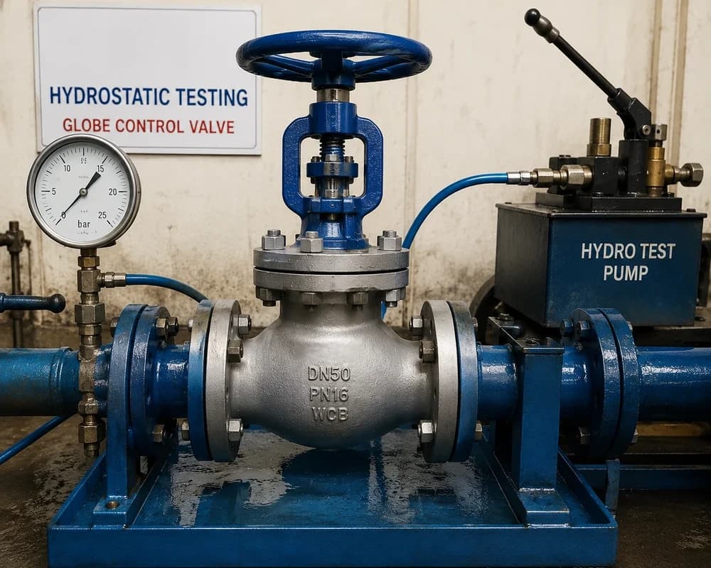 Globe kontrol vanasının hidrostatik basınç testi düzeneği